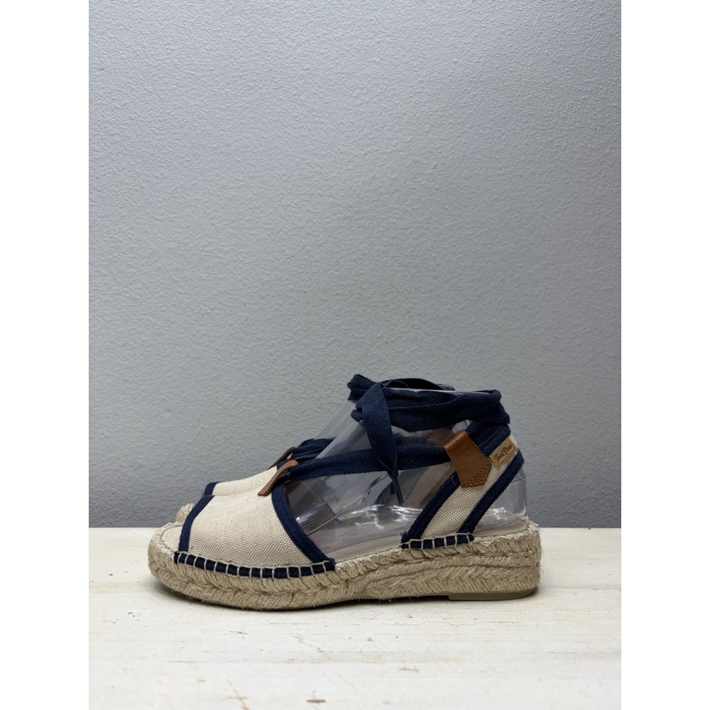 TONI PONS Womens Evelyn Lace Up Espadrilles in Ecru-Navy